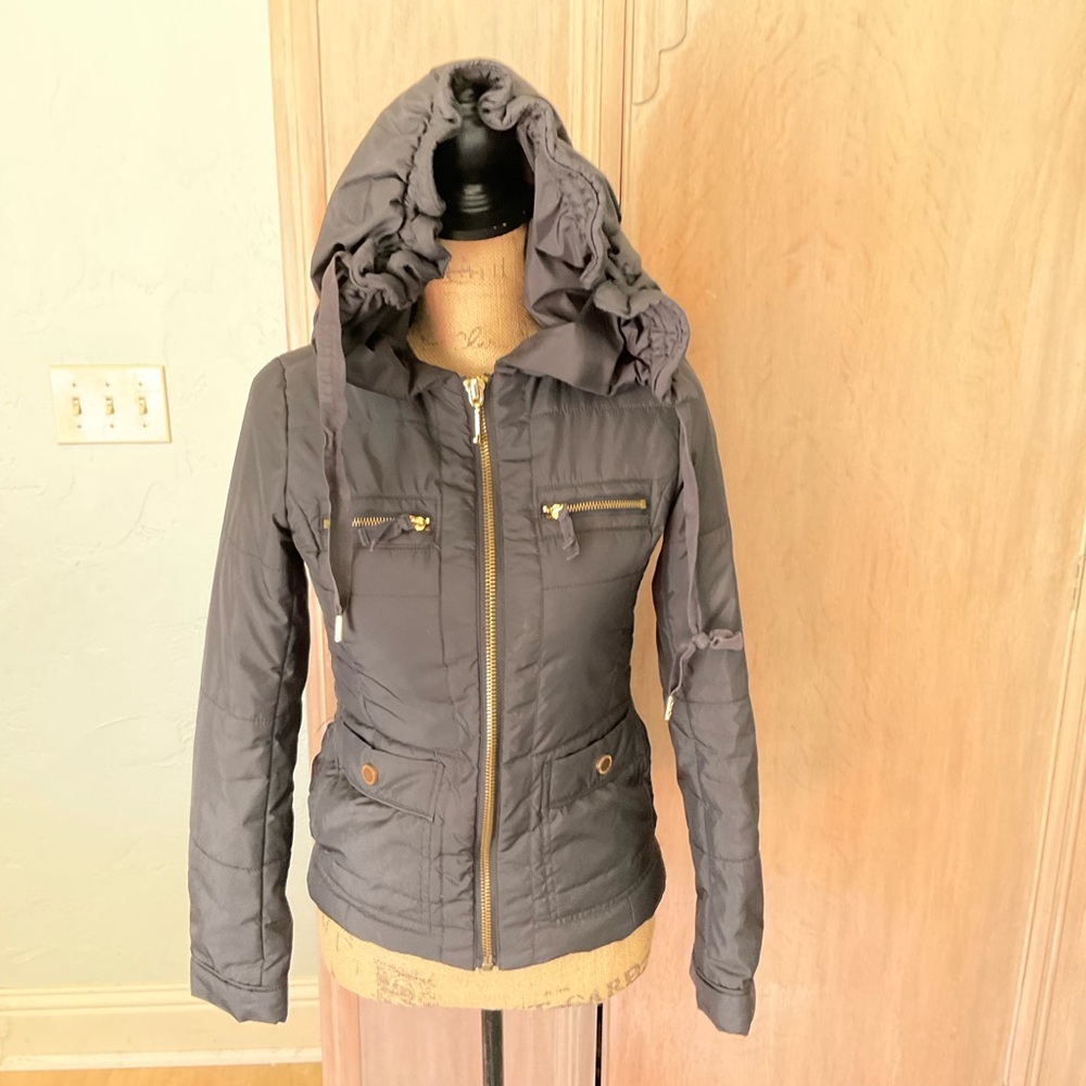Vintage Juicy Couture gray Gold zip puffer coat size P Bella Swan